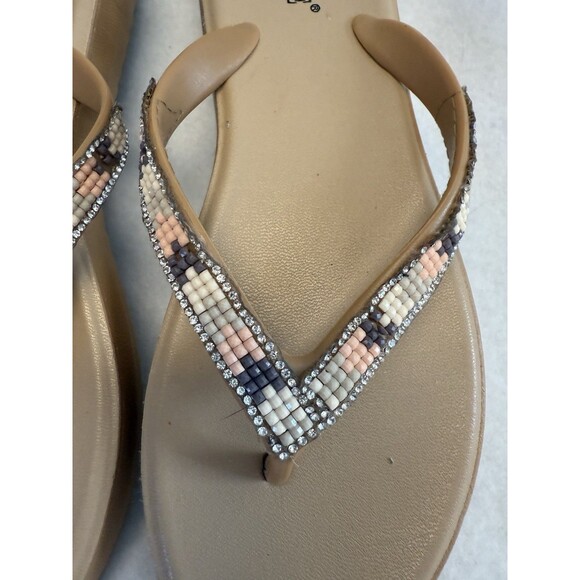 ASHLEY BLUE Crystal Western Beaded Beige Jellies Flip Flops Size 8 - Picture 2 of 11